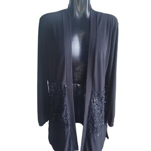 Dodici Lune Black Open Cardigan with Lace and Sequins Detailing Size XXL